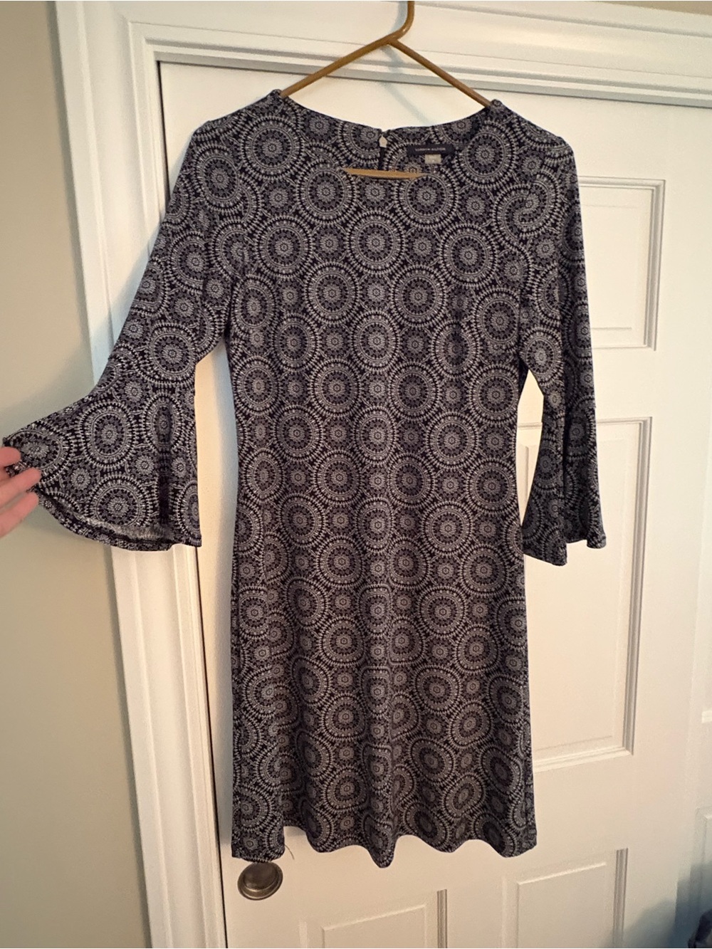 Tommy Hilfiger Navy and Cream Medallion Bell-Sleeve Dress